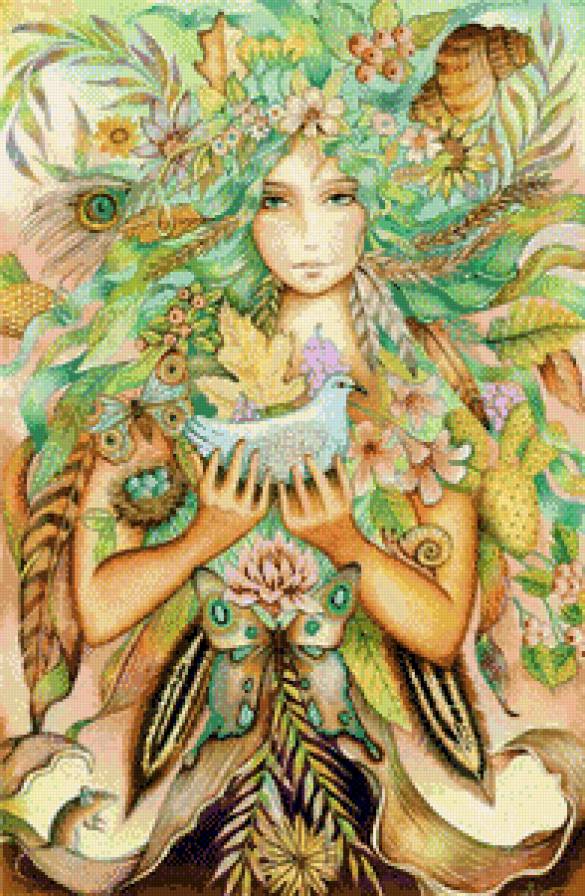 Лето - птицы, девушка, голуби - предпросмотр