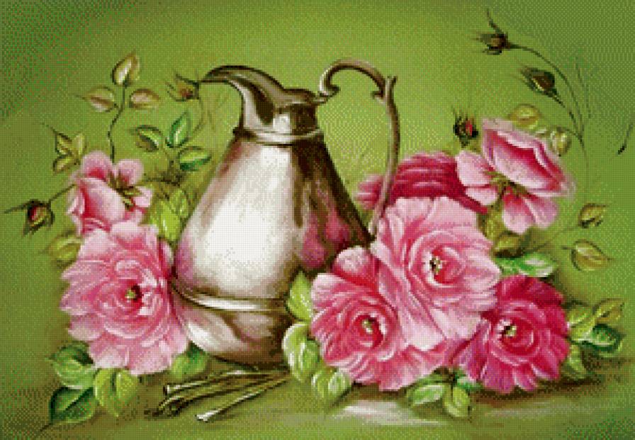 кувшин и розы (2 вариант) - роза, цветы, букет, розы, живопись - предпросмотр