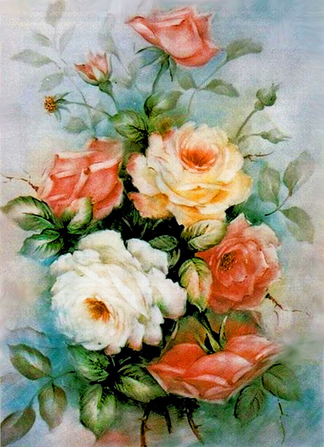 шикарные розы - живопись, цветы, роза, букет - оригинал