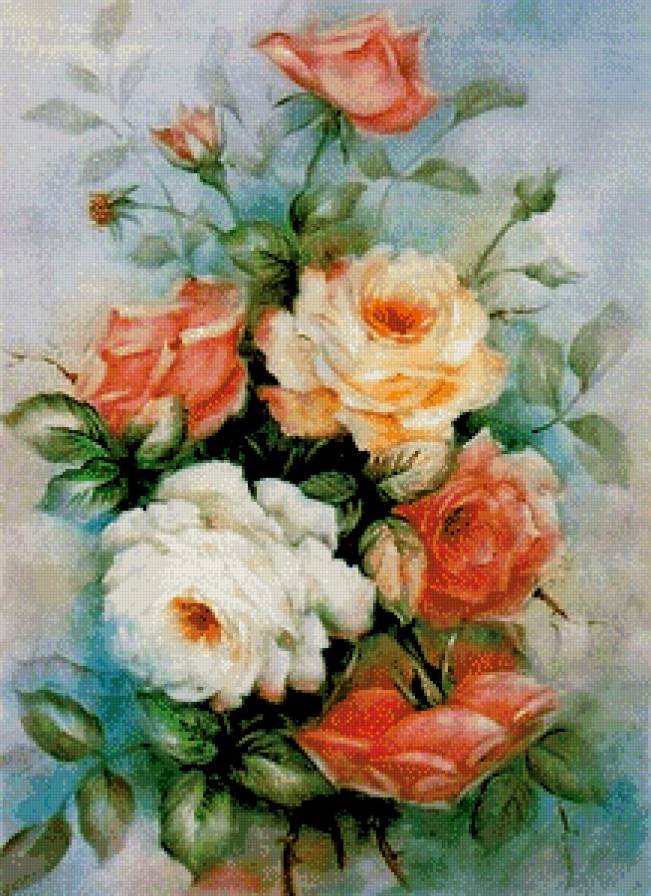 шикарные розы - цветы, роза, букет, живопись - предпросмотр