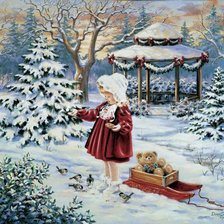 Схема вышивки «девочка с санками»