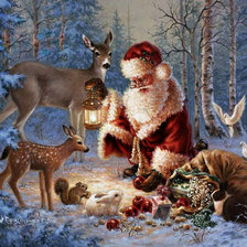 Схема вышивки «дед мороз и животные в лесу»