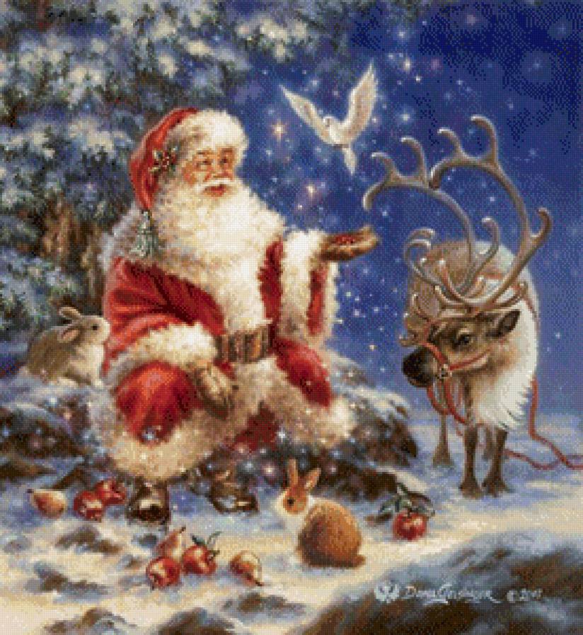 дед мороз и олень - рождество новый год, санта клаус, дед мороз, дона гелсингер, зима - предпросмотр