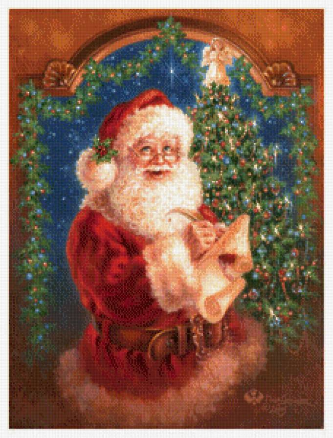 санта со списком подарков - рождество, зима, дона гелсингер, дед мороз, санта клаус, новый год - предпросмотр
