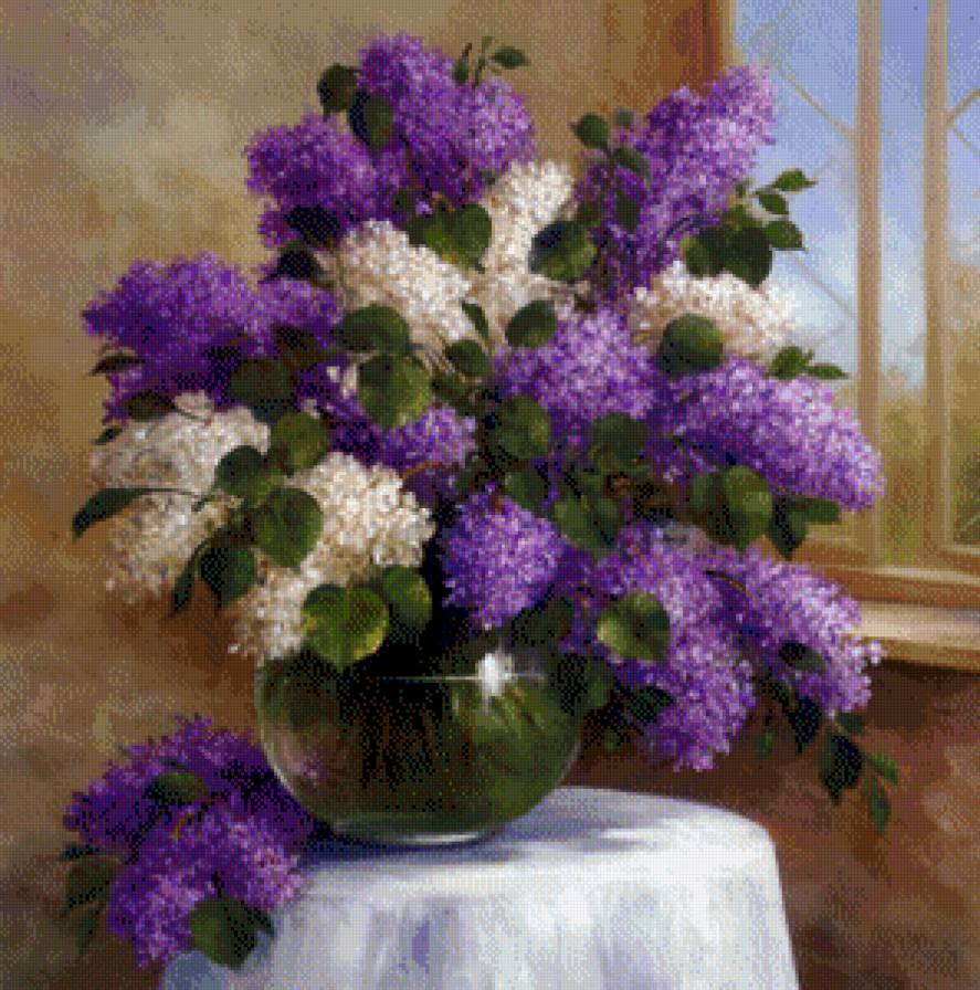 букет сирени у окна - картина, картины, цветы, натюрморт - предпросмотр