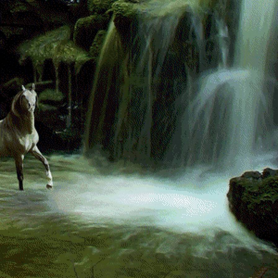 На водопаде правая часть - водопад, лошадь - предпросмотр