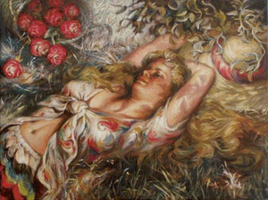 Полуденный отдых - яблоки, девушка - предпросмотр