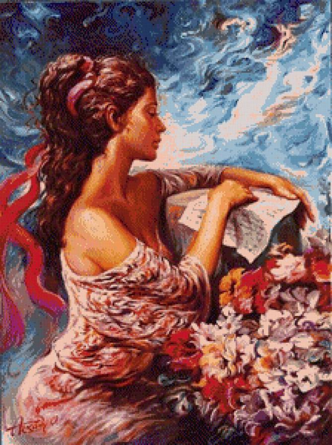 Письмо - девушка, розы, цветы - предпросмотр