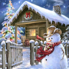 Схема вышивки «снеговик у калитки»