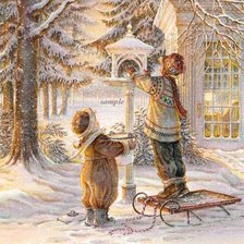 Схема вышивки «дети кормящие птичек»