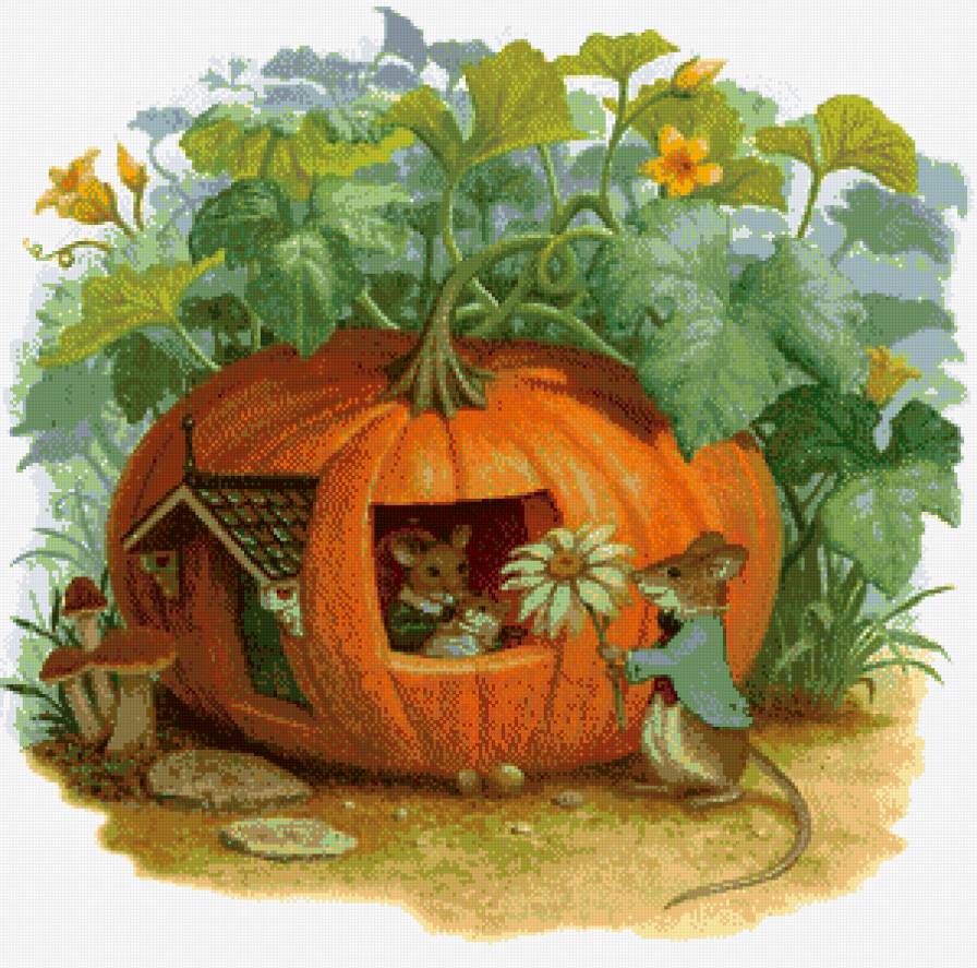 домик из тыквы - сад, детская, огород, природа, мышка.ромашка, тыква - предпросмотр