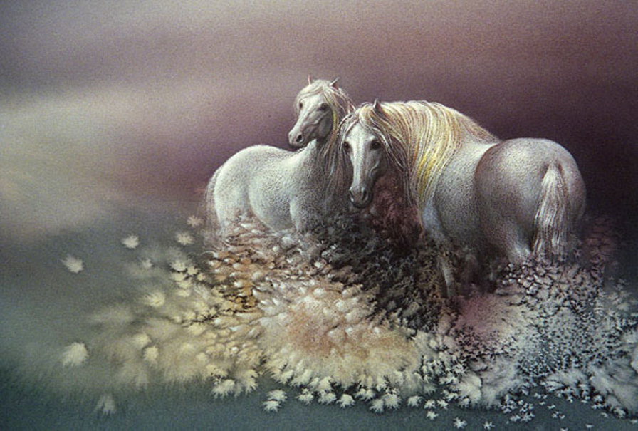 ли богл 6 лошади - ли богл, лошади, кони, пара, картина, живопись - оригинал