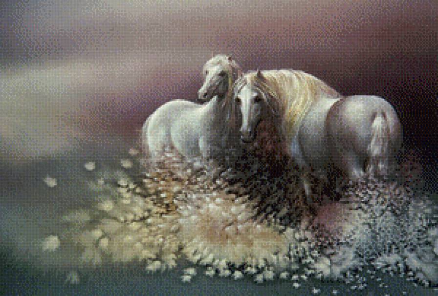 ли богл 6 лошади - живопись, лошади, ли богл, кони, пара, картина - предпросмотр