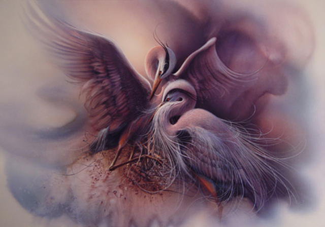 ли богл 10 журавли - журавли, пара, картина, ли богл, птицы, живопись - оригинал