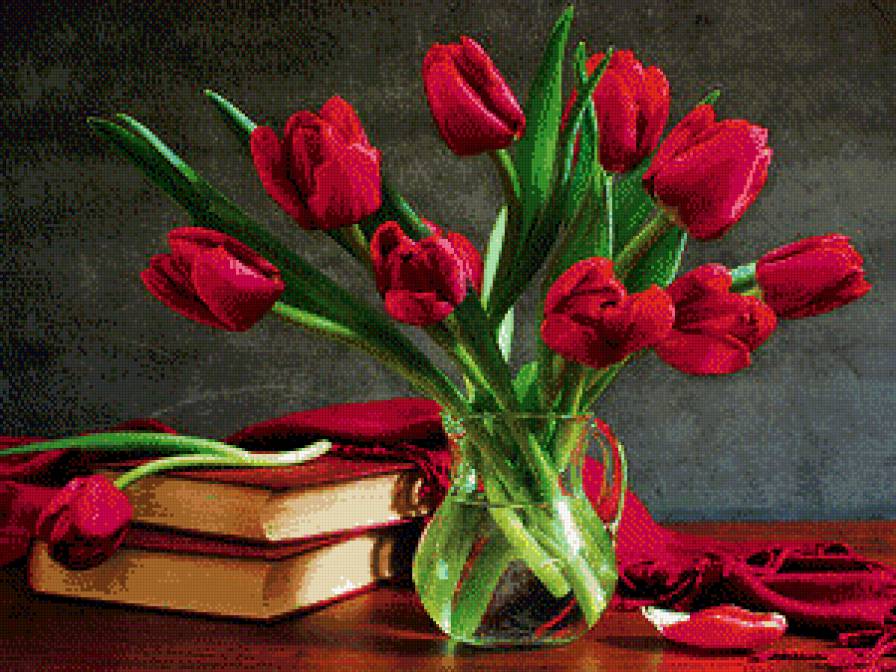 Ваза с тюльпанами - букет, ваза, тюльпаны - предпросмотр