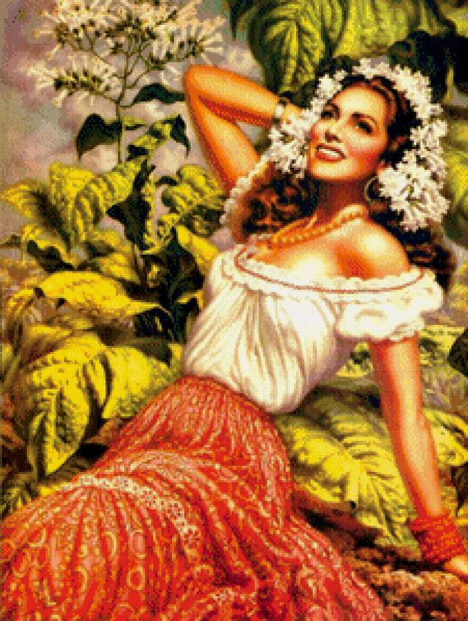 Серия "Мексика" - девушка, цветы - предпросмотр