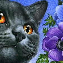 Схема вышивки «Кот и цветы»