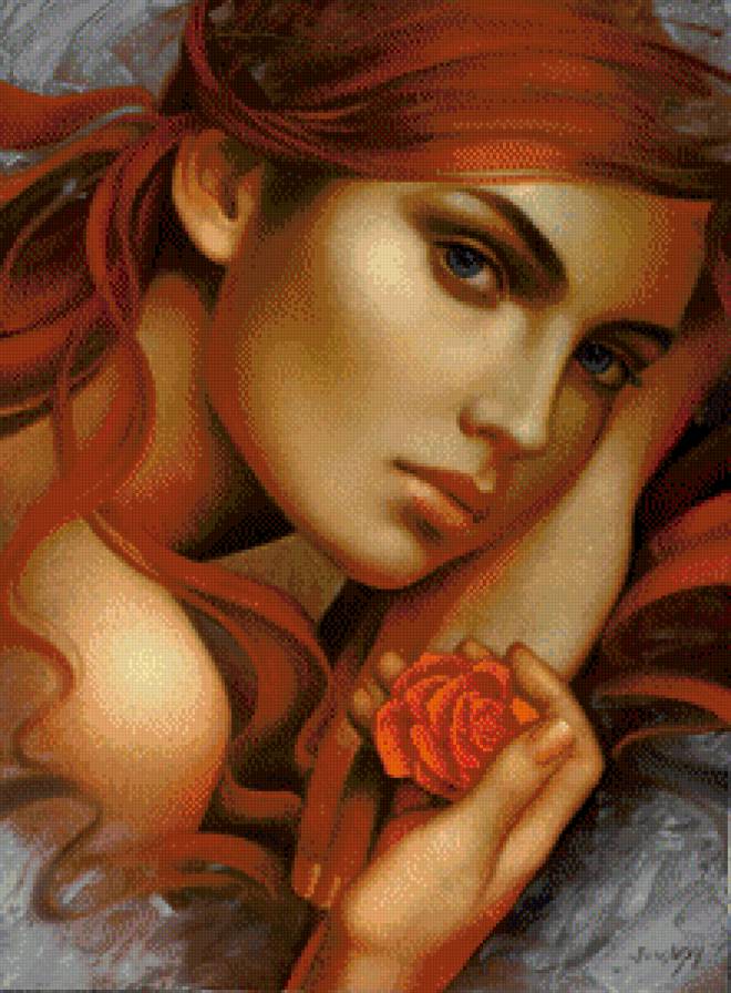 Девушка с розой - девушка, фэнтези, красавица - предпросмотр