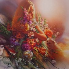 Схема вышивки «ли богл 40 девушка с цветами и котиком»