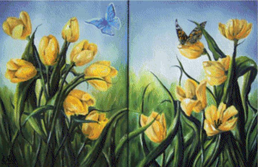 диптих - картины, картина, диптих, цветы - предпросмотр