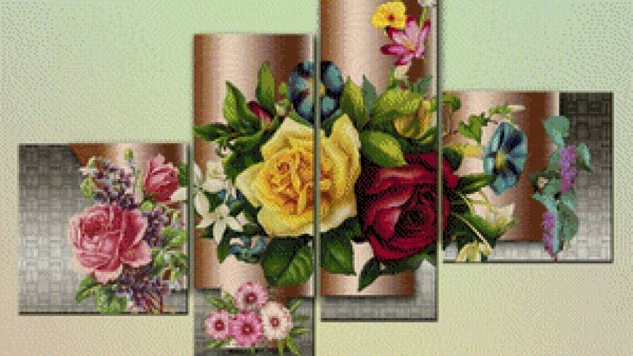 полиптих - полиптих, картины, цветы, картина - предпросмотр