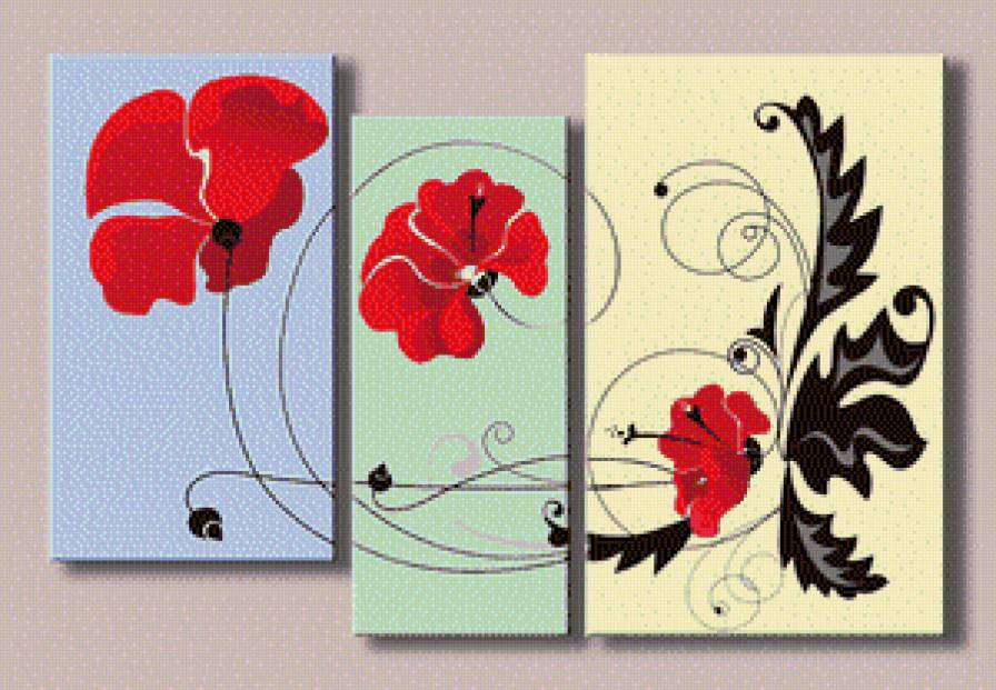 триптих - картина, цветы, триптих, картины - предпросмотр