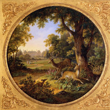 Схема вышивки «Гравюра с оленями»