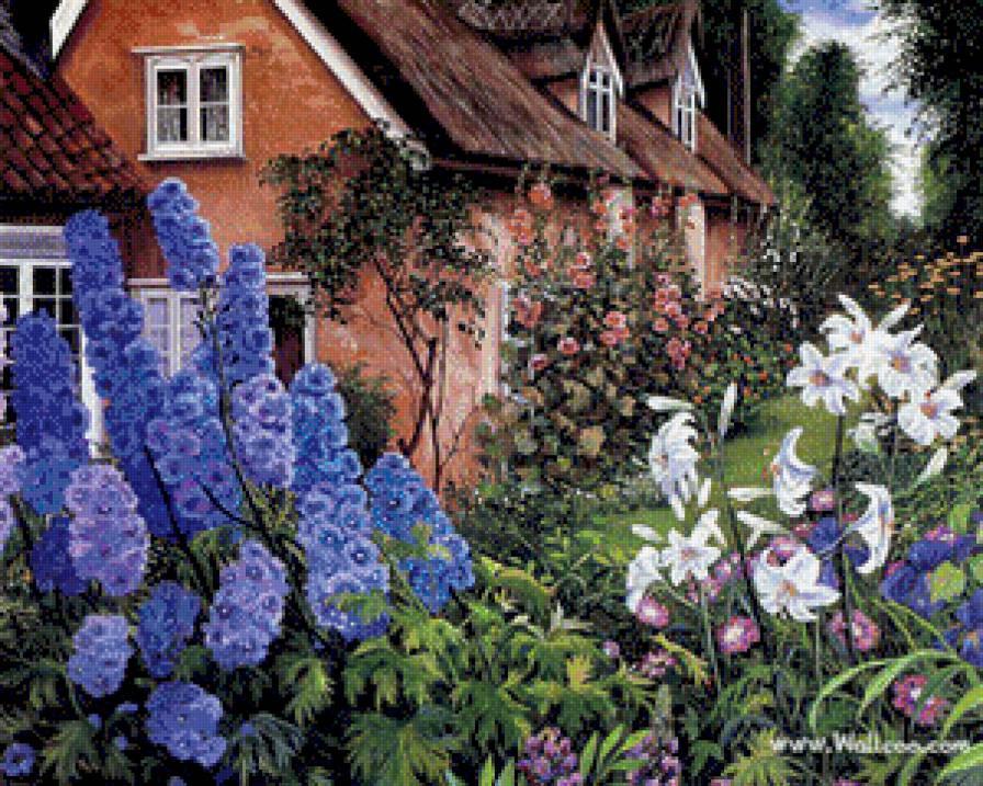 домик в сказочных цветах - картина, картины, пейзаж - предпросмотр