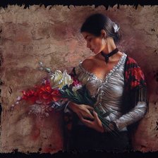 Схема вышивки «ли богл 57 девушка с гладиолусами»