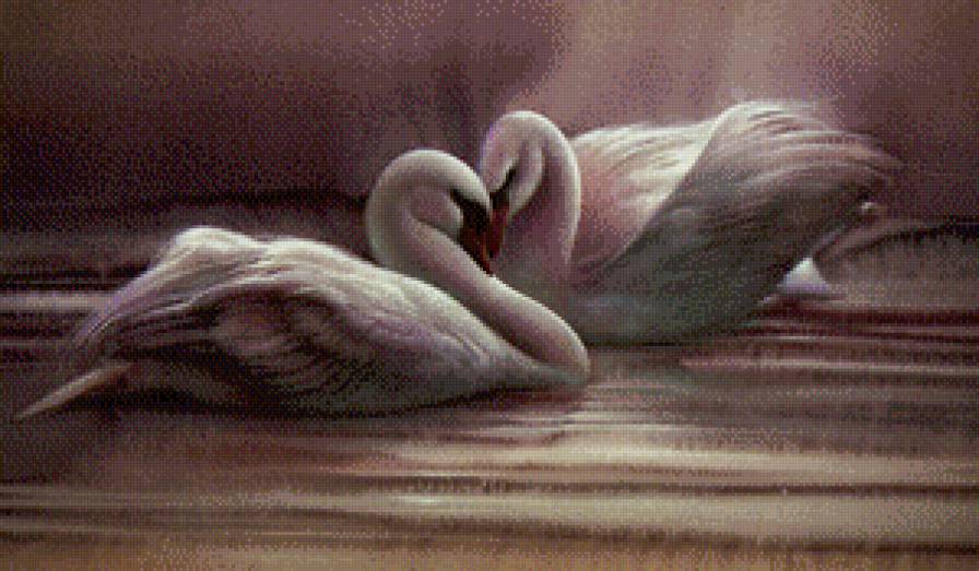 ли богл 63 лебеди - птицы, журавли, лебеди, ли богл, живопись, пара, картина - предпросмотр