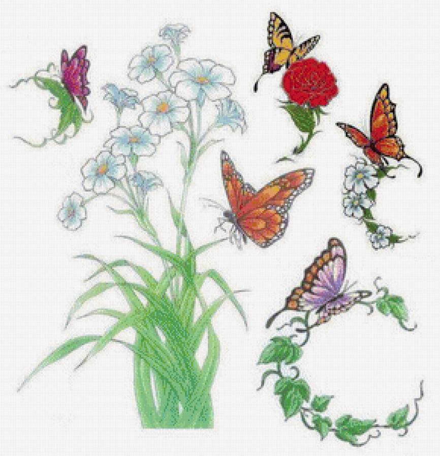 рисунок - насекомые, бабочки, цветы - предпросмотр