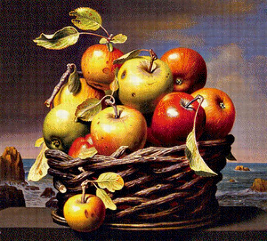 КОРЗИНА С ЯБЛОКАМИ - натюрморт, яблоки - предпросмотр