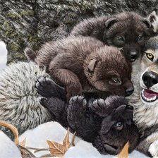 Схема вышивки «волчица и волчата»