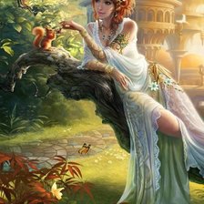 Схема вышивки «девушка и белки»