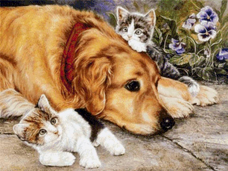 Нянька - живопись, животные, собаки, кошки - предпросмотр