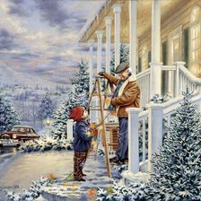 Схема вышивки «мальчик и дедушка у дома»