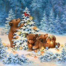 Схема вышивки «дона гелсингер медвежата у ёлки»