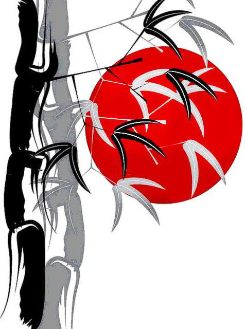 живопись востока - бамбук, япония, солнце, акварель - оригинал