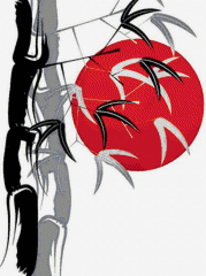 живопись востока - япония, солнце, акварель, бамбук - предпросмотр