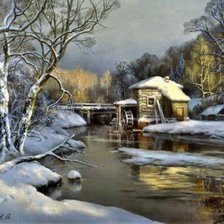 Схема вышивки «М.Сатаров Зимой у мельницы»