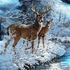 Схема вышивки «олени у зимней реки»