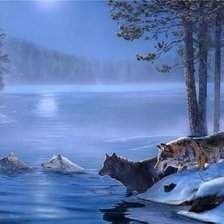 Схема вышивки «волки на переправе»