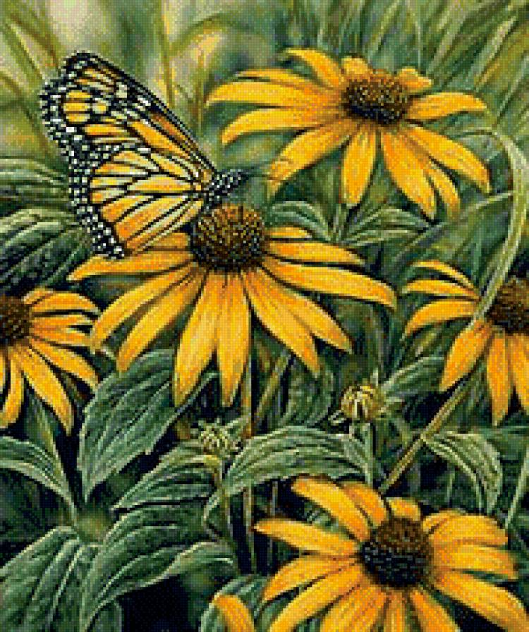 Единение с природой - цветы, бабочка - предпросмотр