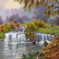 Схема вышивки «пейзаж с водопадом»