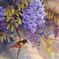 Схема вышивки «птица на ветке глицинии»