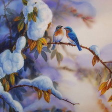 Схема вышивки «птицы на заснеженой ветке»