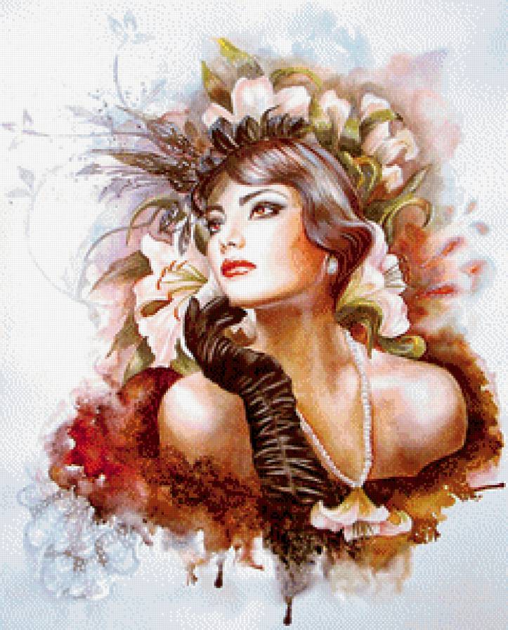 женский образ - женщина, рэтро, картина, живопись, цветы, перчатка, девушка - предпросмотр