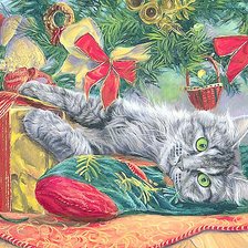 Схема вышивки «Кот на рождественском сапожке»