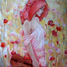 Схема вышивки «Скрипачка в красной шляпе»