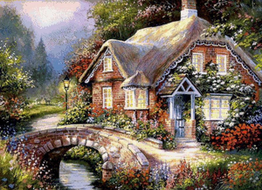 Очень красивый домик - пейзаж, домик, картина - предпросмотр